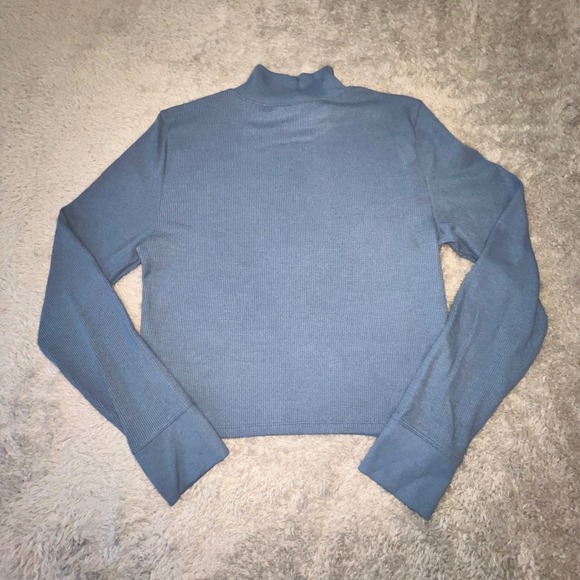 American Eagle Blue Ribbed‎ Mock Neck Long Sleeve Crop Top XL - Picture 3 of 8